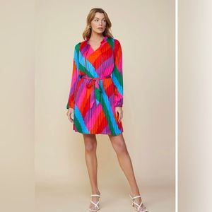 Skies are Blue small flowing color-block pleated dress long sleeve